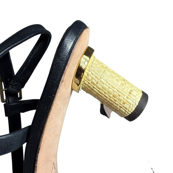 A•D & DAUGHTERS Leather Strappy Heels with Raffia Wrapped Block Heel – Size 7.5 - Picture 8 of 11